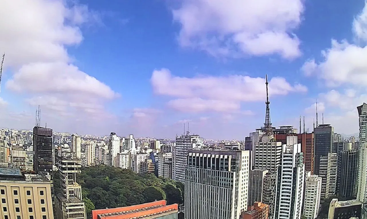 A imagem mostra o centro de São Paulo em um dia ensolarados